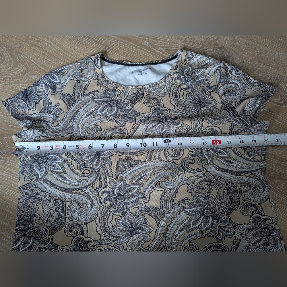 Croft & Barrow The Classic Tee Women's Size M Paisley Cotton Cap Sleeve Top - Picture 8 of 9
